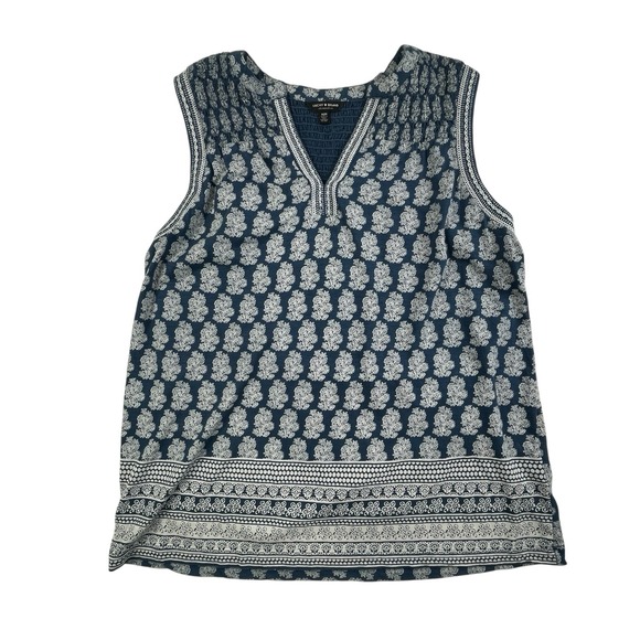 Lucky Brand Tops - Lucky Brand Smocked Yoke Sleeveless Tank Blue Floral Print, Embroidered Size M